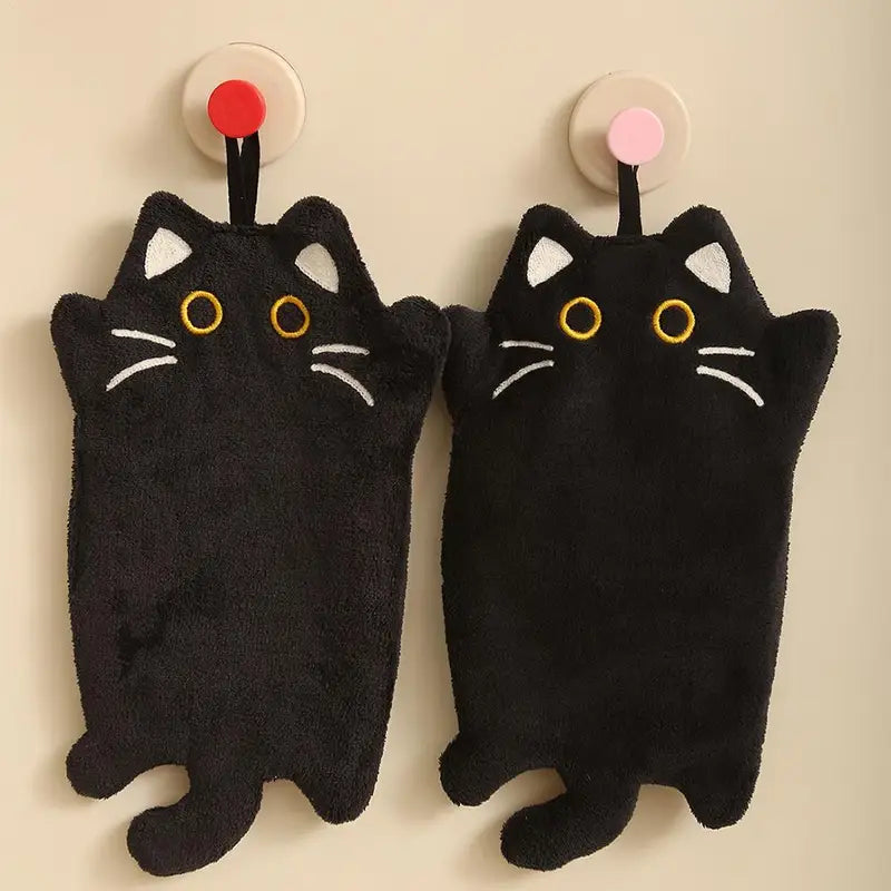 Black Cat Hand Towel - Thick Absorbent Kitchen & Bathroom Cloth, 30x19cm