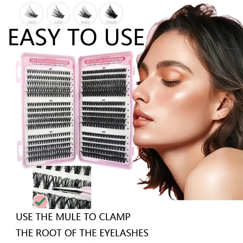 DIY Eyelash Extensions Clusters - Natural D Curl Mix, 8-16mm, Soft & Lightweight