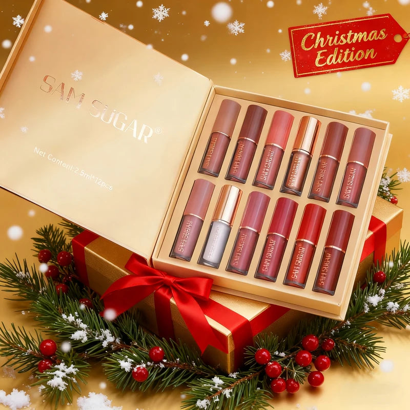 12-Color Lip Gloss Lipstick Set Liquid Matte Velvet Long-Lasting Waterproof Makeup