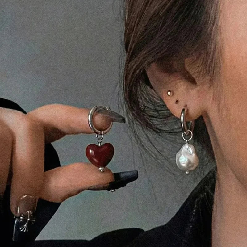 Geometric Irregular Stereo Heart-Shaped Earrings for Women - Asymmetrical Pearl Jewelry