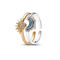 Sparkling Sun and Moon Adjustable Couple Rings CZ Open Promise Jewelry Set