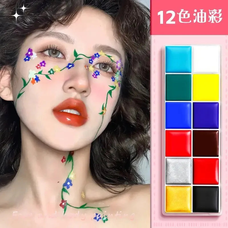 12-Color Oil-Based Face Paint Set for Children - Safe, Creative Halloween & Theatrical Makeup Wholesale