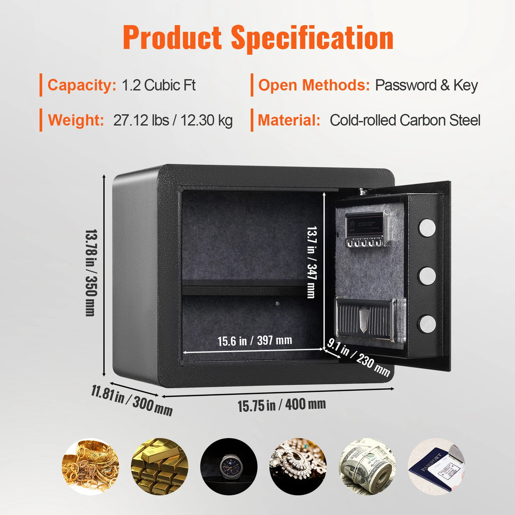 Electronic Safe Deposit Box with Digital Access and Override Keys - 1.2 Cu Ft