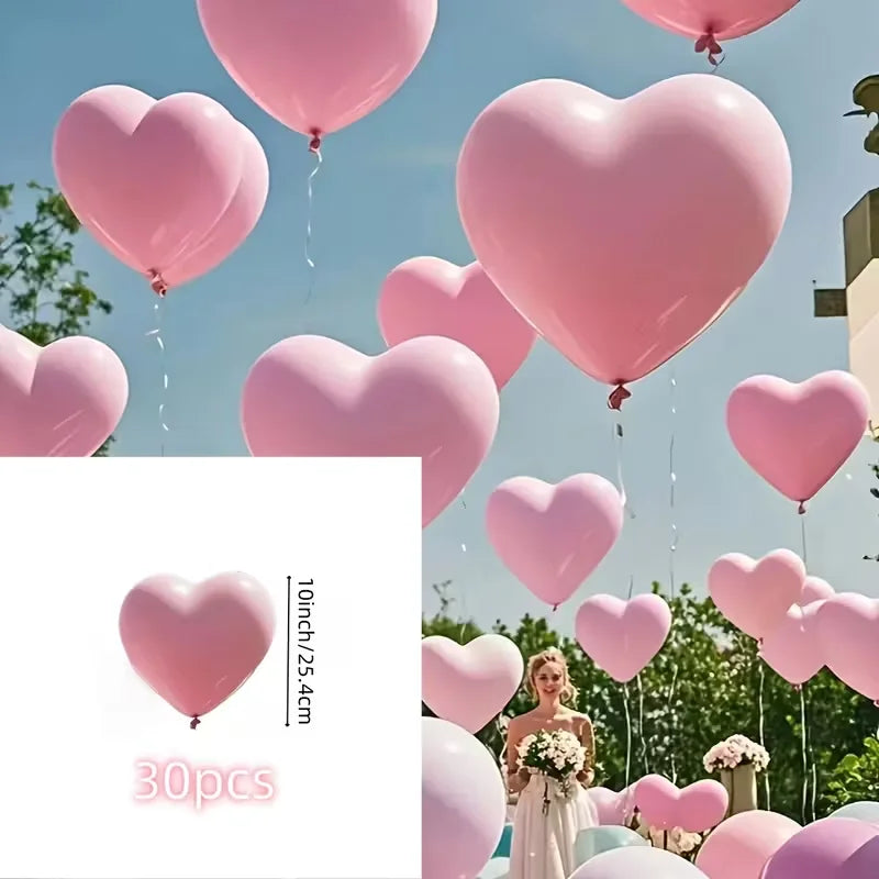 30 Pink Heart-Shaped Latex Balloons for Valentine's Day Wedding Festival Decor