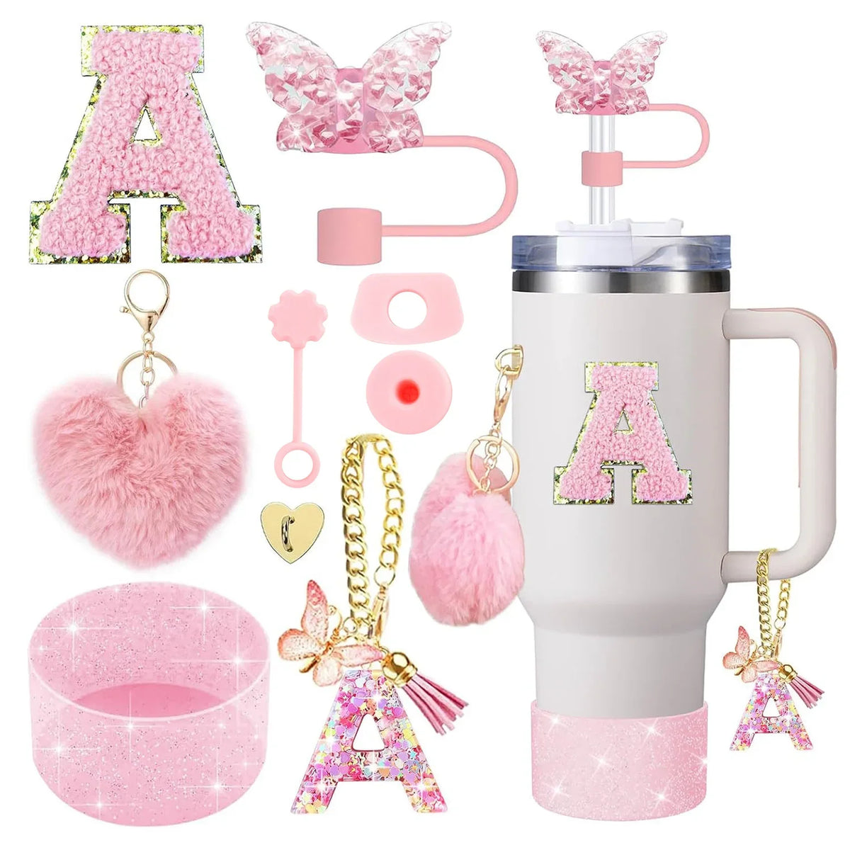 9PCS Cup Accessory Set for Stanley 30oz 40oz - Butterfly Straw Cover Silicone Boot Charm Spill Proof Stopper