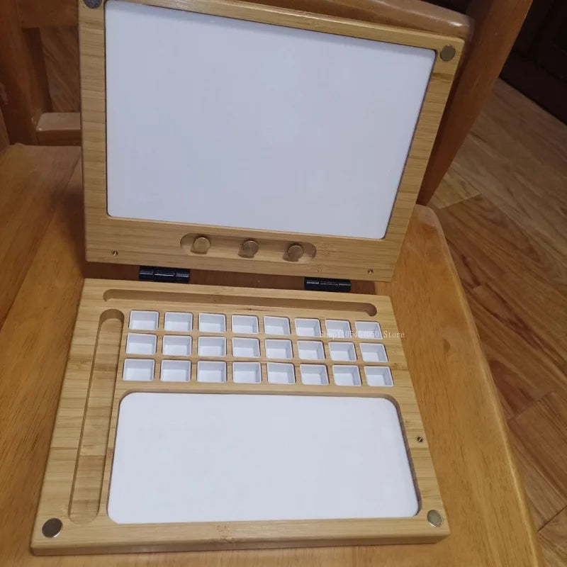 24-Cell Bamboo Watercolor Paint Box, Portable Art & Sketching Kit