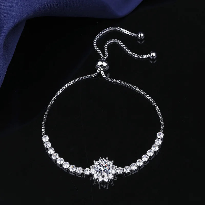 925 Sterling Silver Moissanite Sunflower Bracelet Two Carats Women’s Hand Jewelry Pull-Out Style