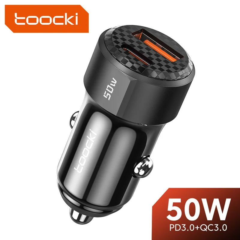 50W Dual Port Car Charger Fast Charging USB-C & USB-A for Smartphones & Devices