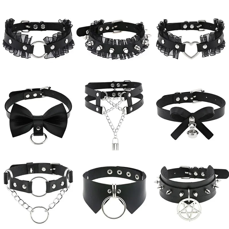 Leather Spiked Punk Collar Necklace for Women Men Gothic Jewelry