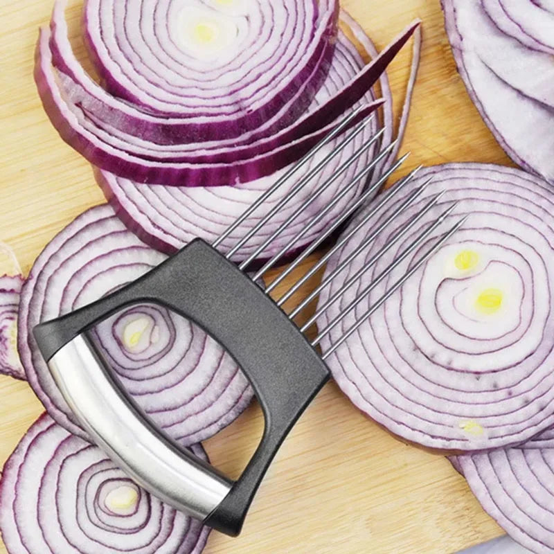 Stainless Steel Onion Cutter Holder Food Slicer Kitchen Gadget