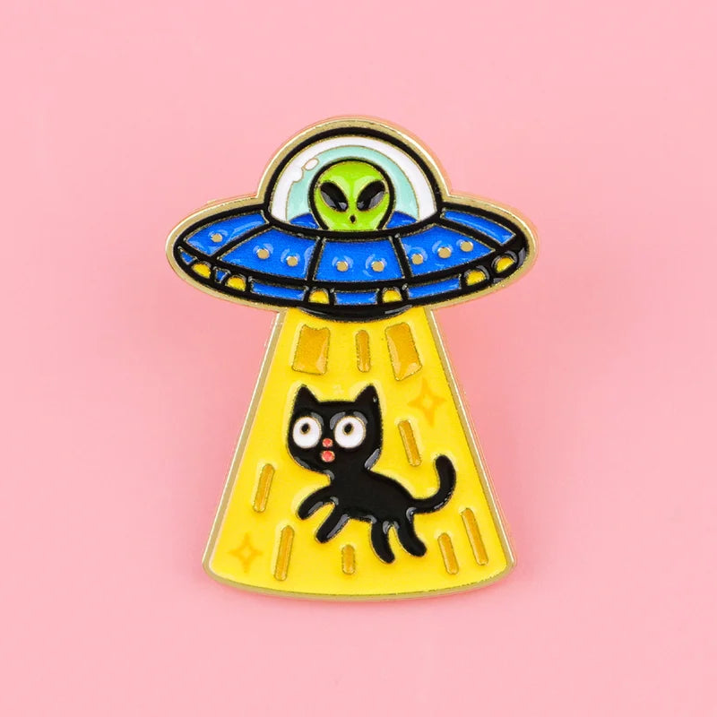Cartoon Alien Cat Enamel Pin UFO Brooch Badge for Bags & Accessories
