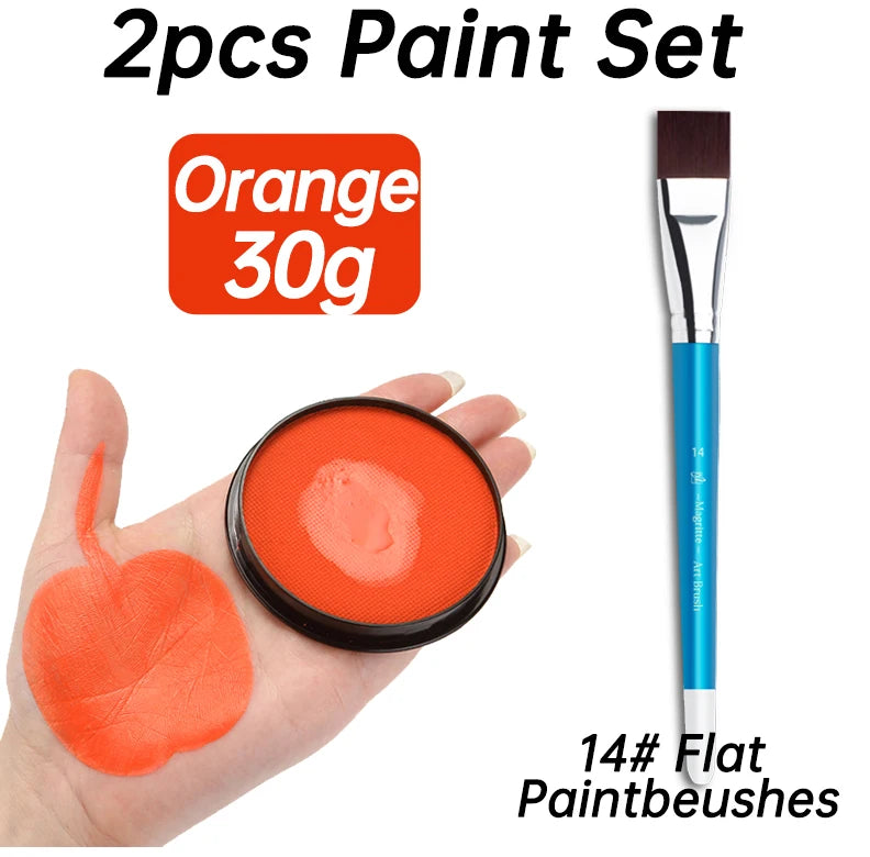 Water Based Paint Set for Halloween Makeup with Brushes - Clown, Cosplay, Party, Theater