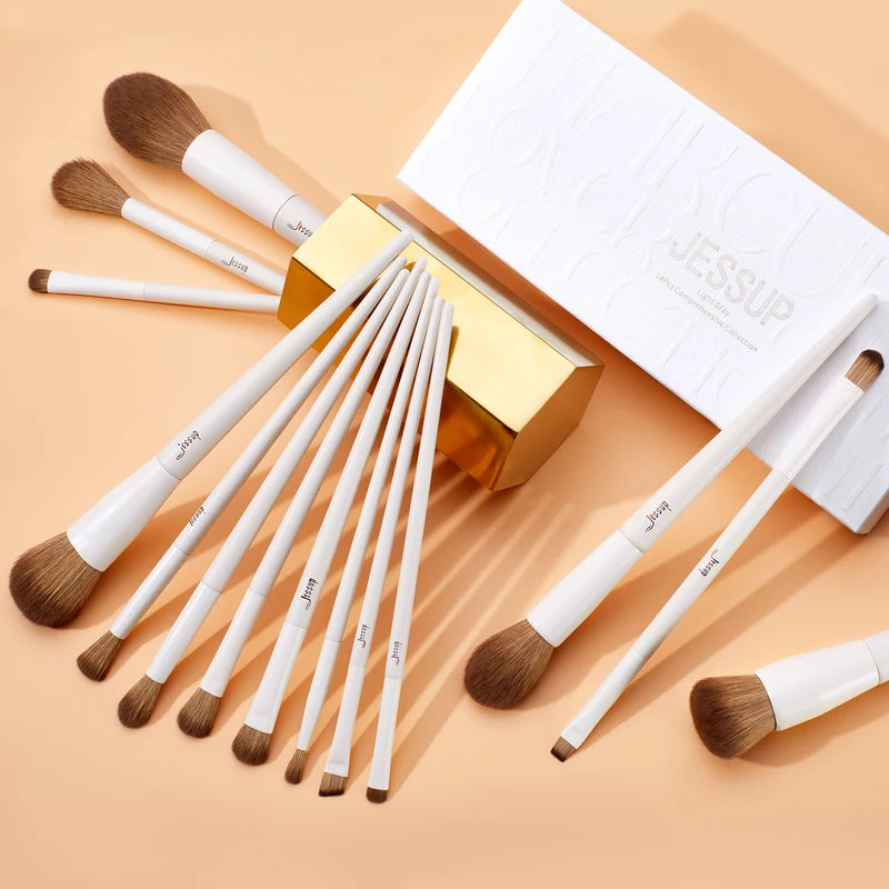 14-Piece Professional Makeup Brush Set - Vegan Synthetic Face & Eye Brushes
