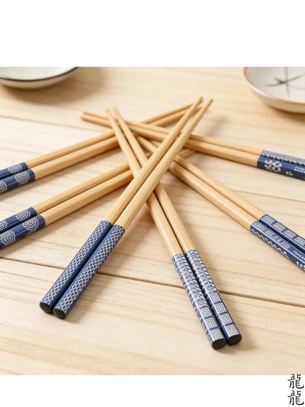 Reusable Bamboo Chopsticks Set - 5 Pairs Natural Wood Sushi Food Utensils