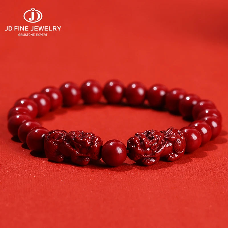 Cinnabar Bead Bracelets for Women Men Lucky Wealth Protection Handmade Jewelry