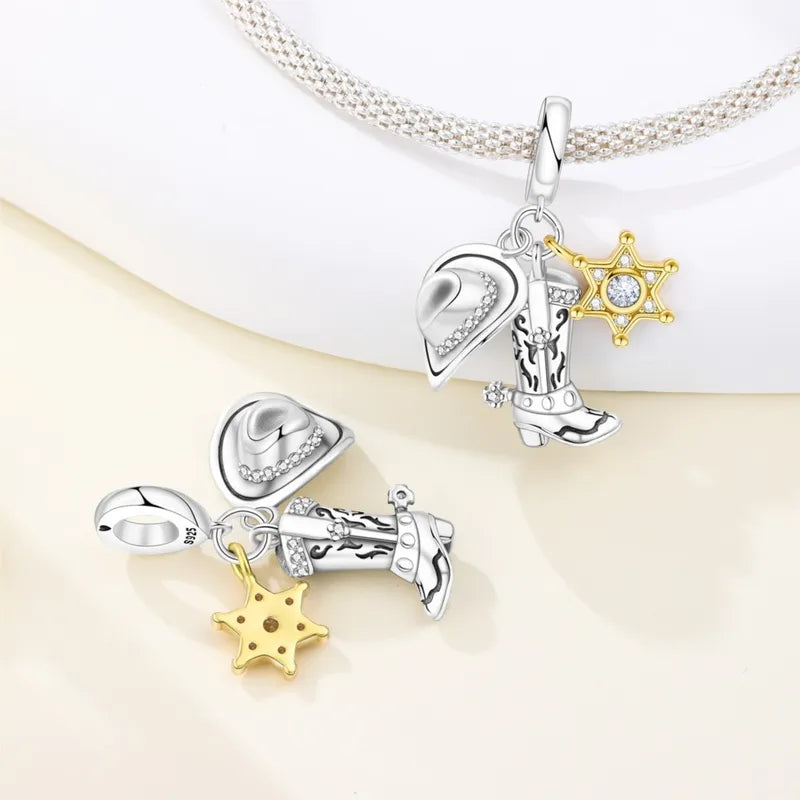 Sterling Silver Cowboy Boot Pendant Charm for Jewelry DIY Crafts Gift