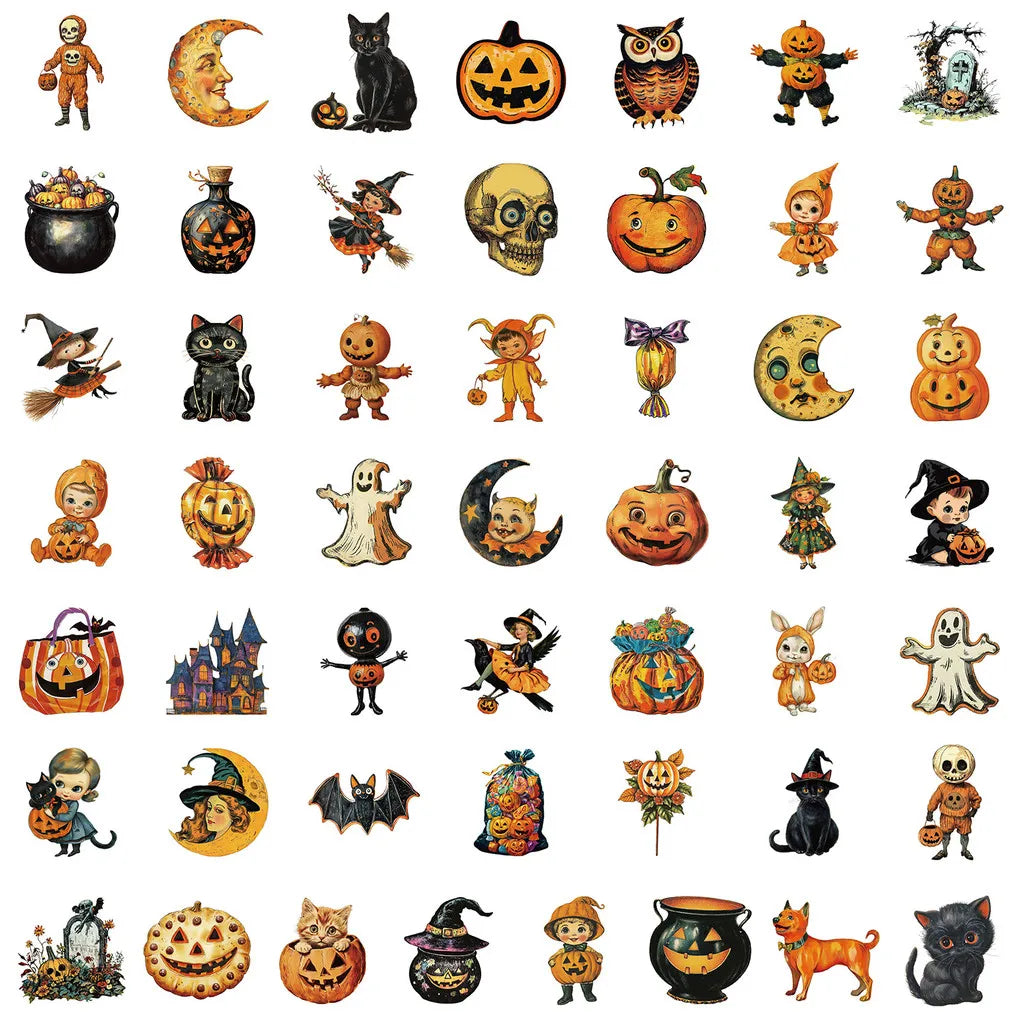 50PCS Nordic Style Waterproof Halloween Graffiti Stickers for Water Bottles & Skateboards