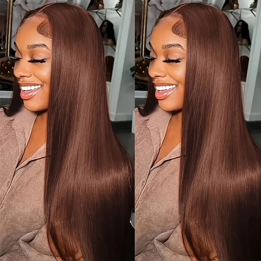 Brown Lace Front Wig 13x4 Human Hair Wig for Women 40-46 Inches, High Density & Natural Pre-Plucked Hairline