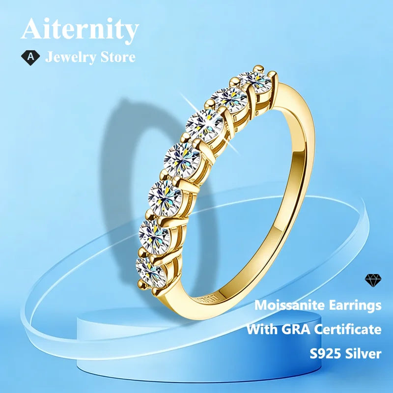 Moissanite GRA-Certified Engagement & Wedding Ring in Sterling Silver or 18K Gold