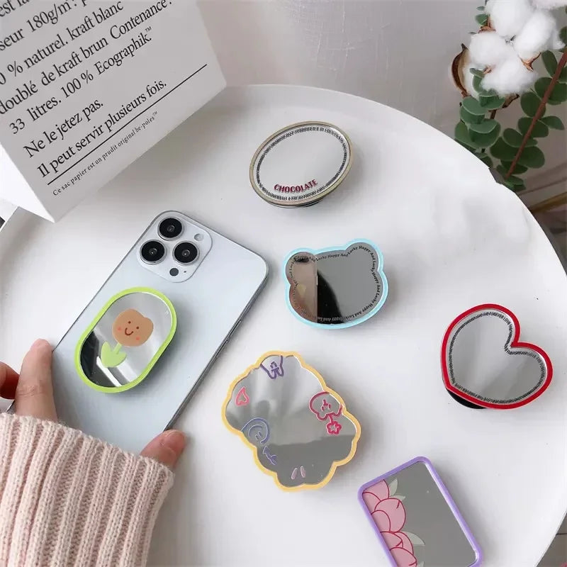 3D Cute Cartoon Makeup Mirror Ring Grip Phone Holder Stand - Universal Compatibility
