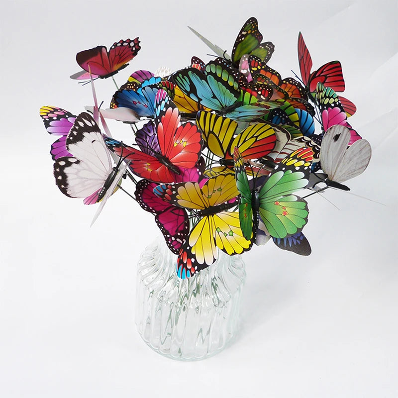 50pcs Colorful Butterfly Garden Stakes Outdoor Plant Supports 25x4cm