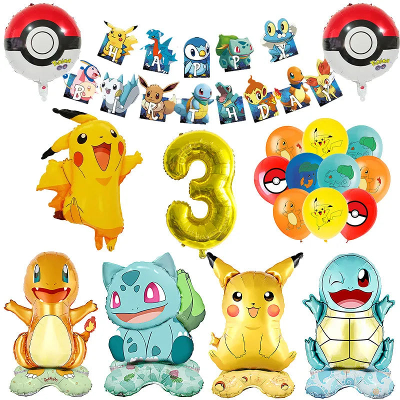 Kids Party Balloon Kit Pikachu Genies Turtle Birthday Decorations Set