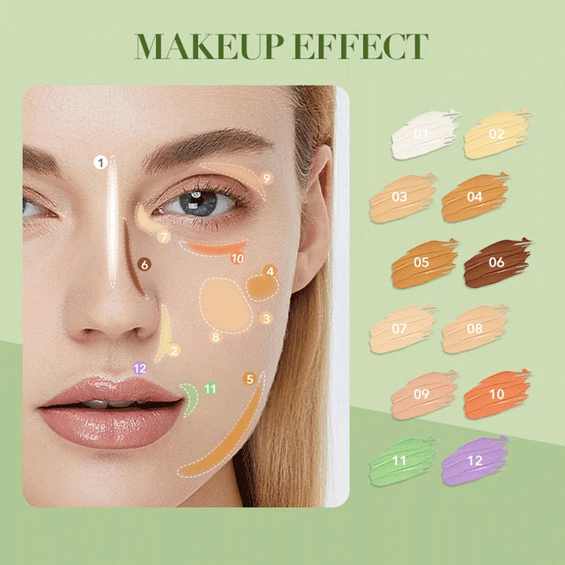 12-Color Concealer Foundation Cream Set for Acne Marks Dark Circles Full Coverage Makeup
