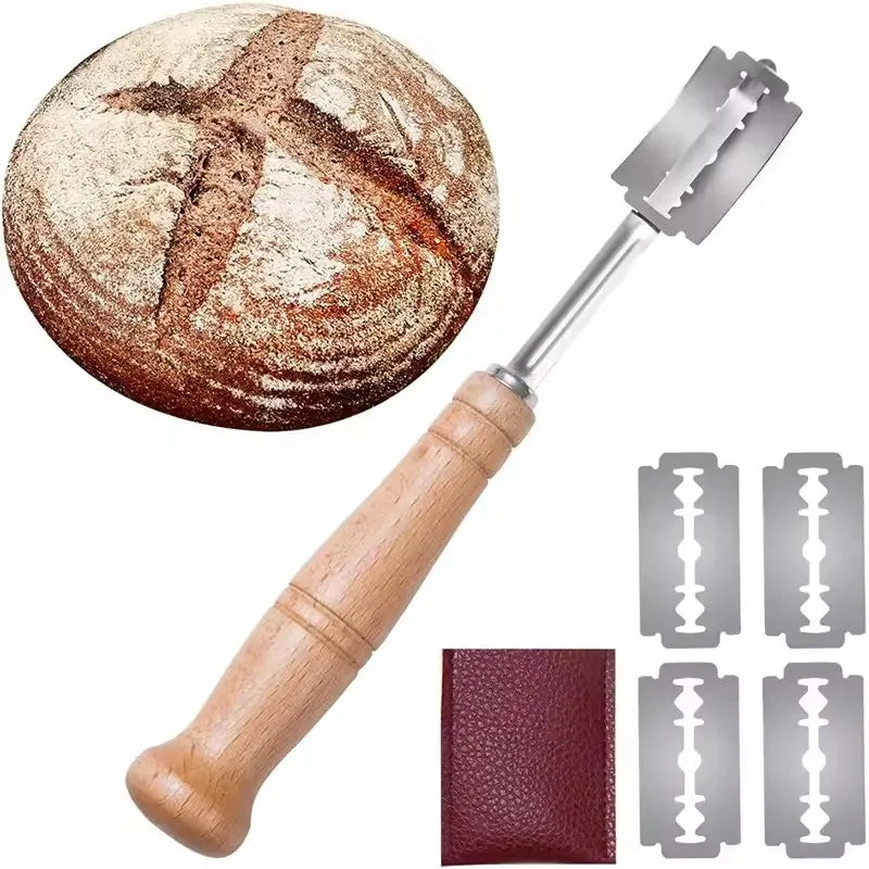 Wooden Handle Curved Bread Slicer Stainless Steel Bread Shaping Knife