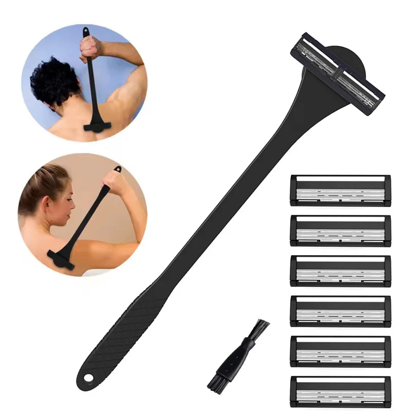 Men's 2-in-1 Silicone Back Shaver & Scrubber with 3-Layer 6-Blade Razor