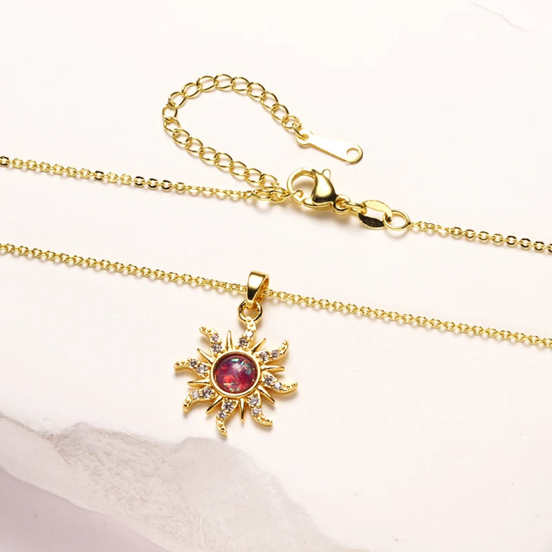 Sun Necklace for Women Gold Plated Opal Sun Pendant Choker Jewelry Gift