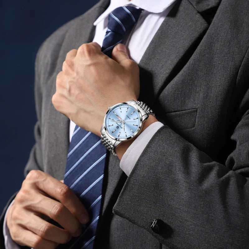 Luxury Waterproof Men’s Quartz Watch with Luminous Dial and Date Function