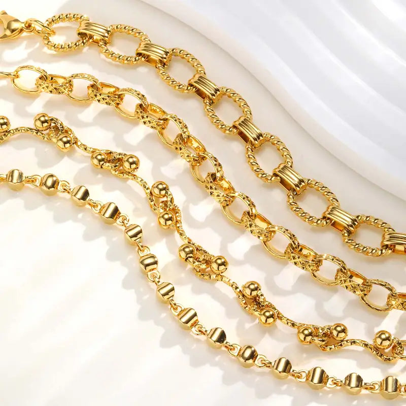 Minimalist Geometric Stainless Steel Bracelet for Women 18K Gold Plated Chunky Chain
