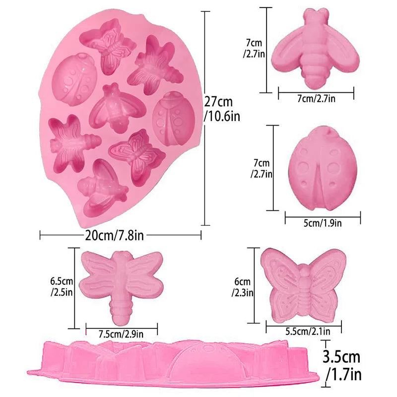 Silicone Insect Mold Butterfly Ladybug Bee Cake & Ice Cube Tray Reusable