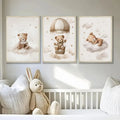 Bohemian Style Teddy Bear Animal Wall Art Posters - Nursery Canvas Prints for Kids Room Decor