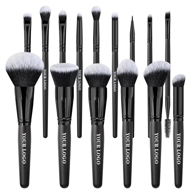 15pcs Makeup Brush Set with Synthetic Hair for Face & Eyes - Professional Cosmetic Tools
