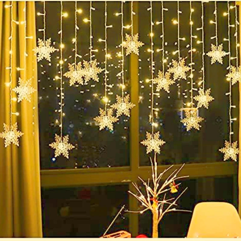 Indoor LED Snowflake Curtain String Lights for Festive Home & Party Decor