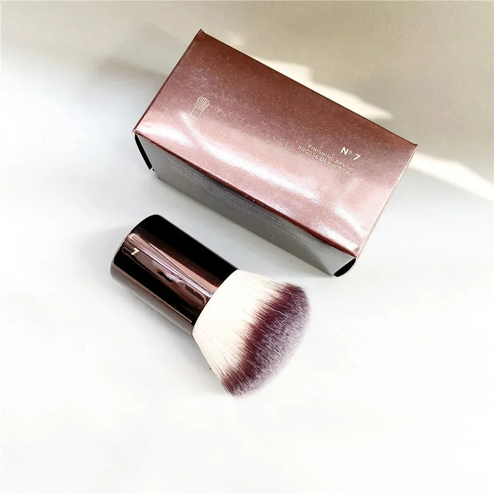 Portable Powder & Blush Makeup Brush - Finishing Kabuki Brush, Brown Metal Handle