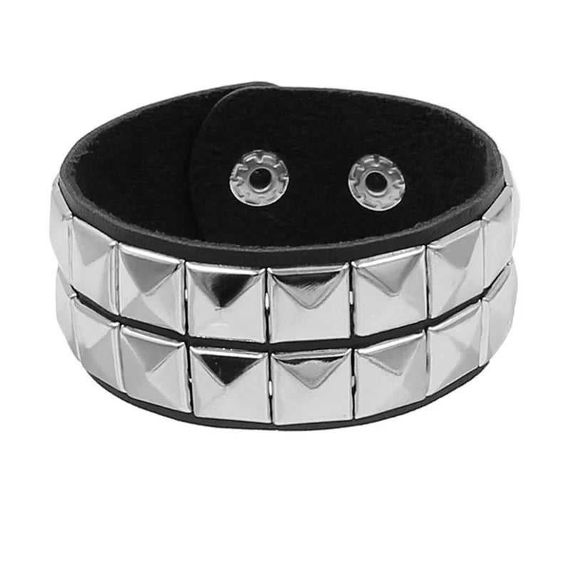 Adjustable Goth Leather Wristband with Spiked Rivet Buckle for Men Women