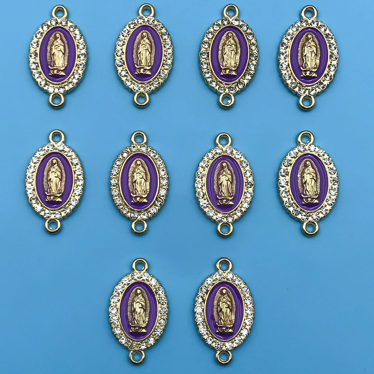 10/12Pcs Rhinestones Enamel Virgin Mary Charms for Jewelry Making Findings & Crafting