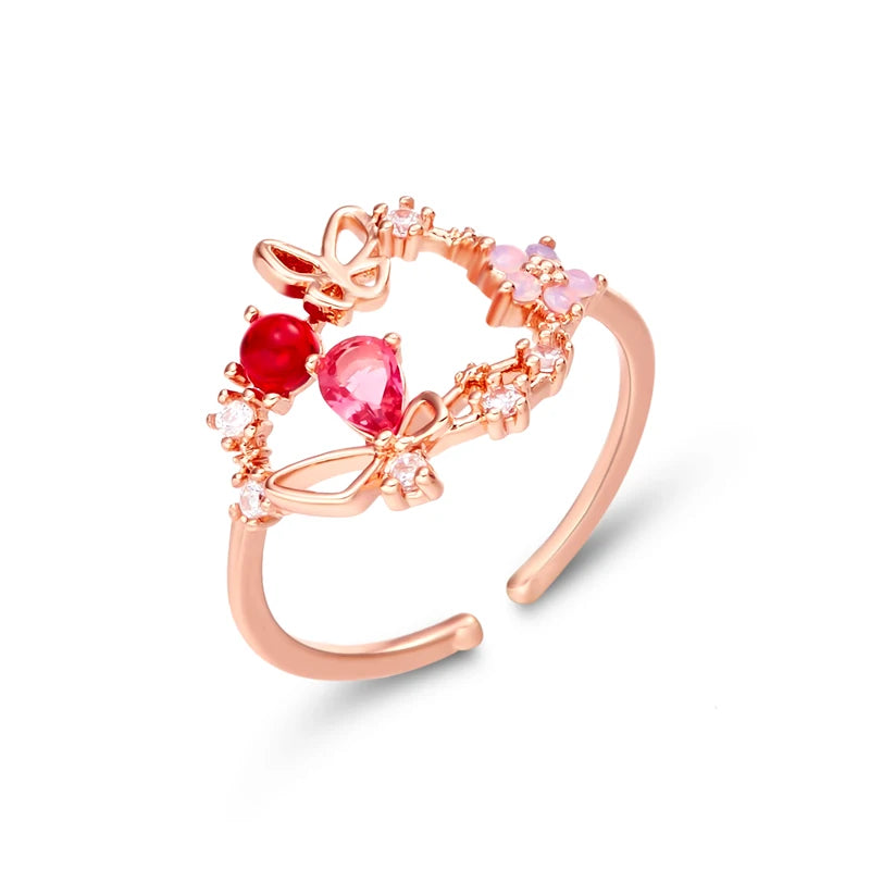 Korean Delicate Flowers Rings for Women Girls Micro-Inlaid Crystal Jewelry