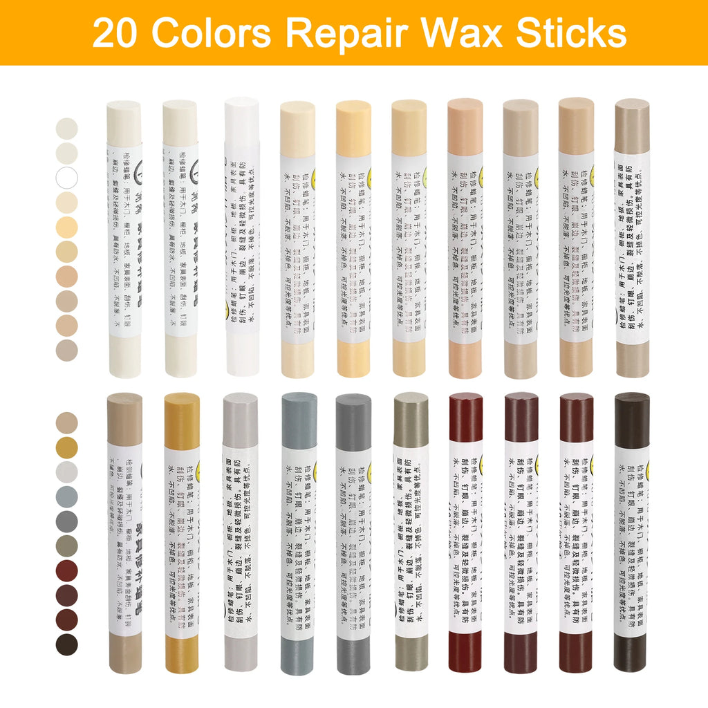 20Pcs Wood Filler Stick Kit for Furniture Repair and Scratch Cover - Multiple Colors