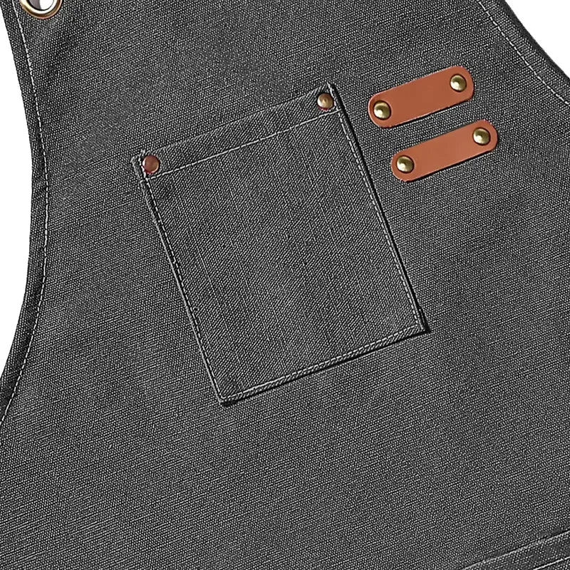 Professional Canvas Kitchen Apron with Adjustable Cross-Back & Large Pockets - Durable Food Service Uniform