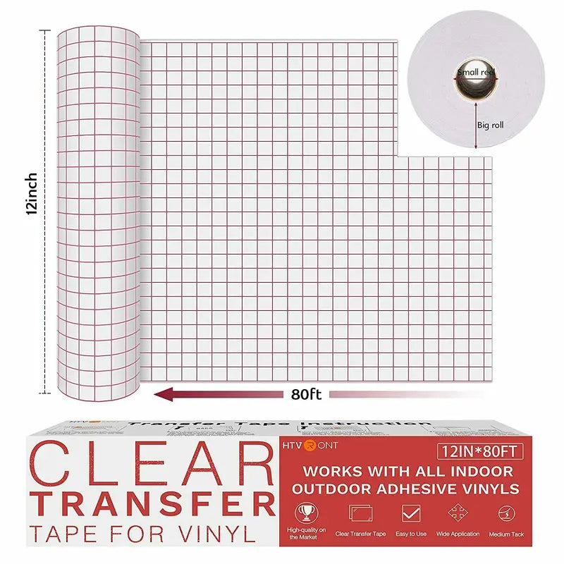 Vinyl Transfer Tape Roll for Decals and Sign Projects - Clear, Medium Tack, 12X50 FT