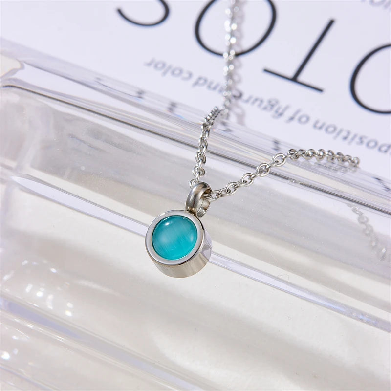 Stainless Steel Birthstone Pendant Necklace Cremation Ashes Memorial Jewelry