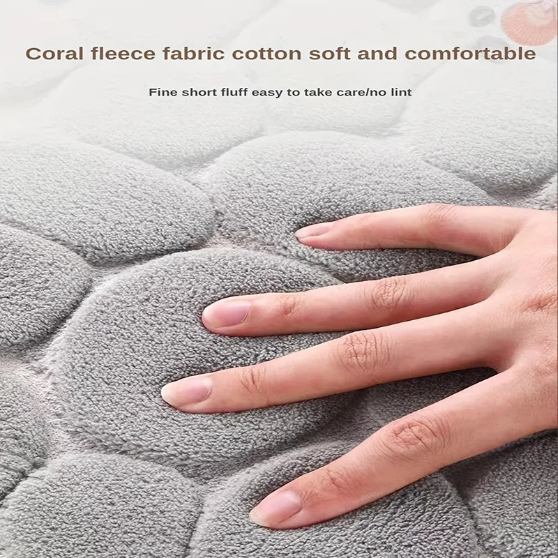 Non-Slip Bathroom Floor Mat with Embossed Fur Texture - Thick Sponge Toilet & Bedroom Door Mat