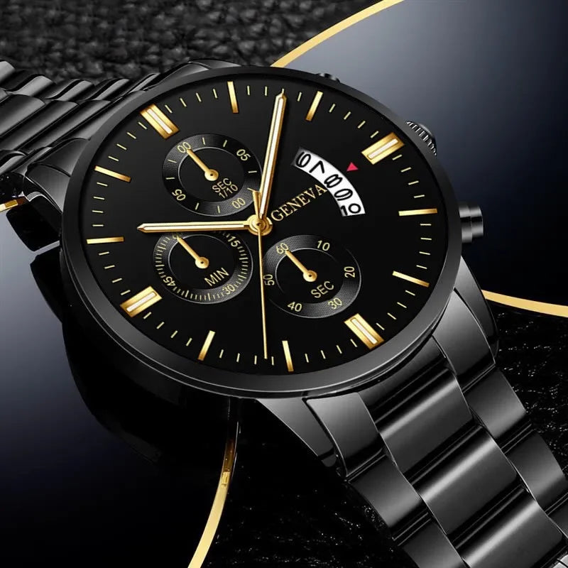 Men's Quartz Business Watch Stainless Steel Calendar Wristwatch for Men