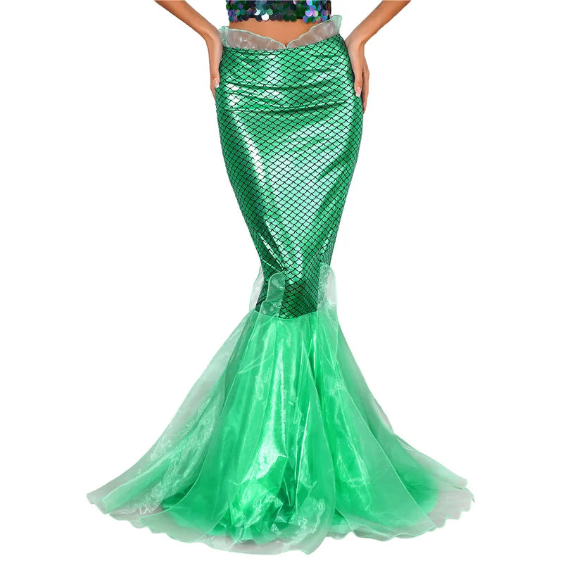 Women Mermaid Costume Fishtail Skirt for Halloween Cosplay Party Dress Up