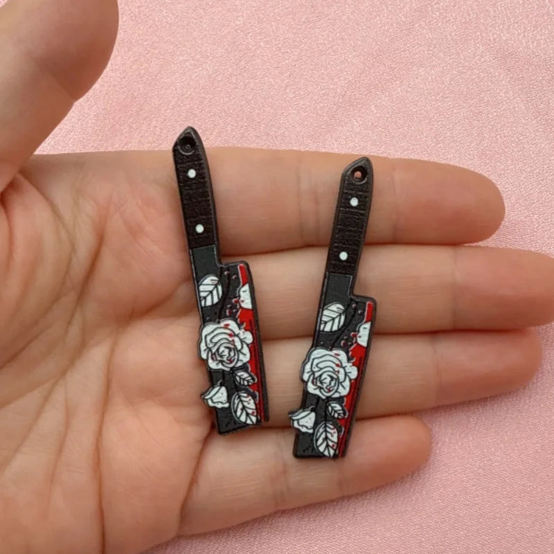 12pcs Acrylic Halloween Sword and Knife Pendant Jewelry Making Kit - Earrings, Necklace, Keychain