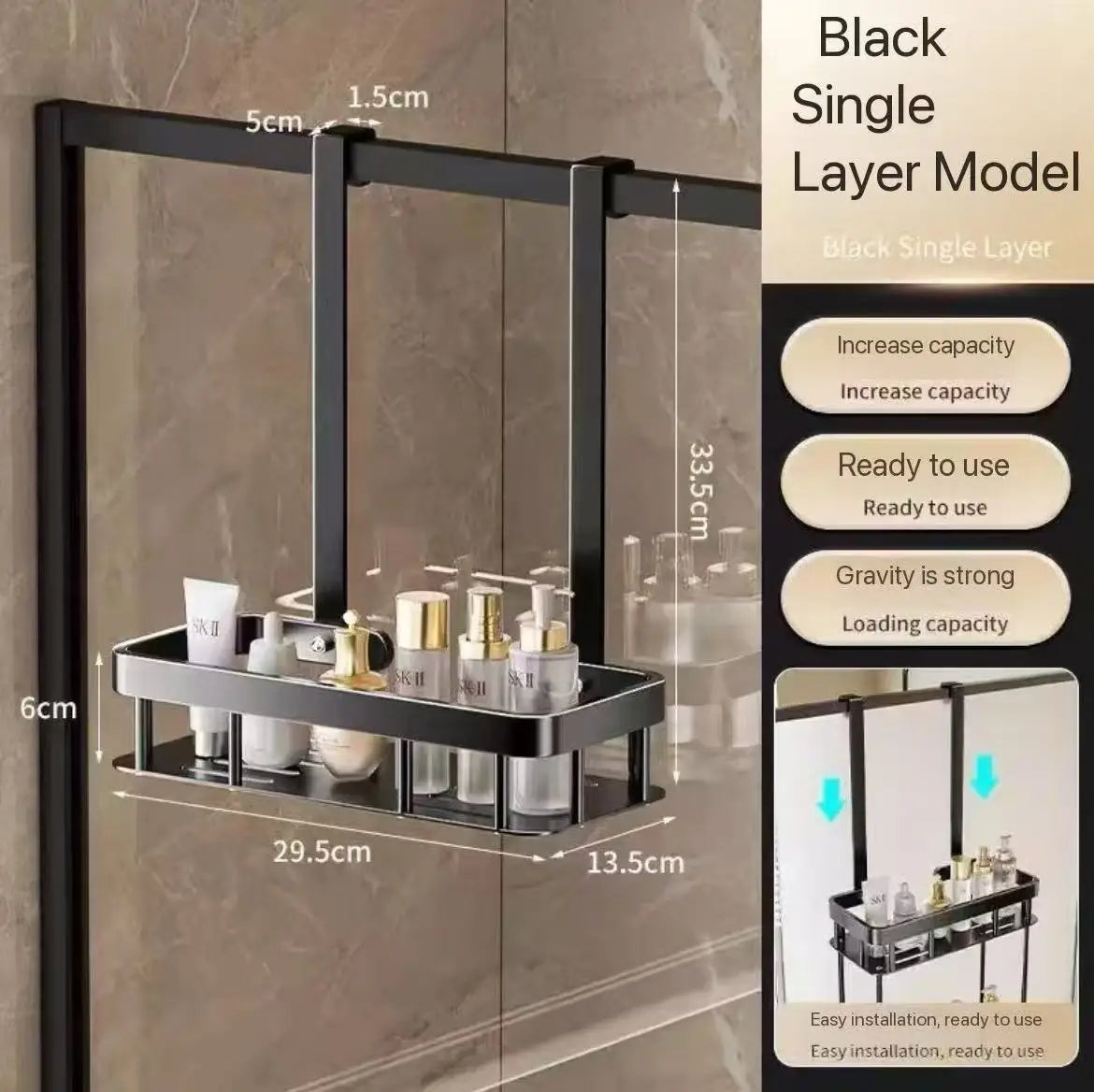2-Tier Over Door Shower Caddy No Drill Rustproof Bathroom Organizer