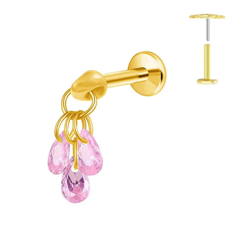 Titanium Zircon Teardrop Earring & Cartilage Piercing Set - Hypoallergenic Labret Studs